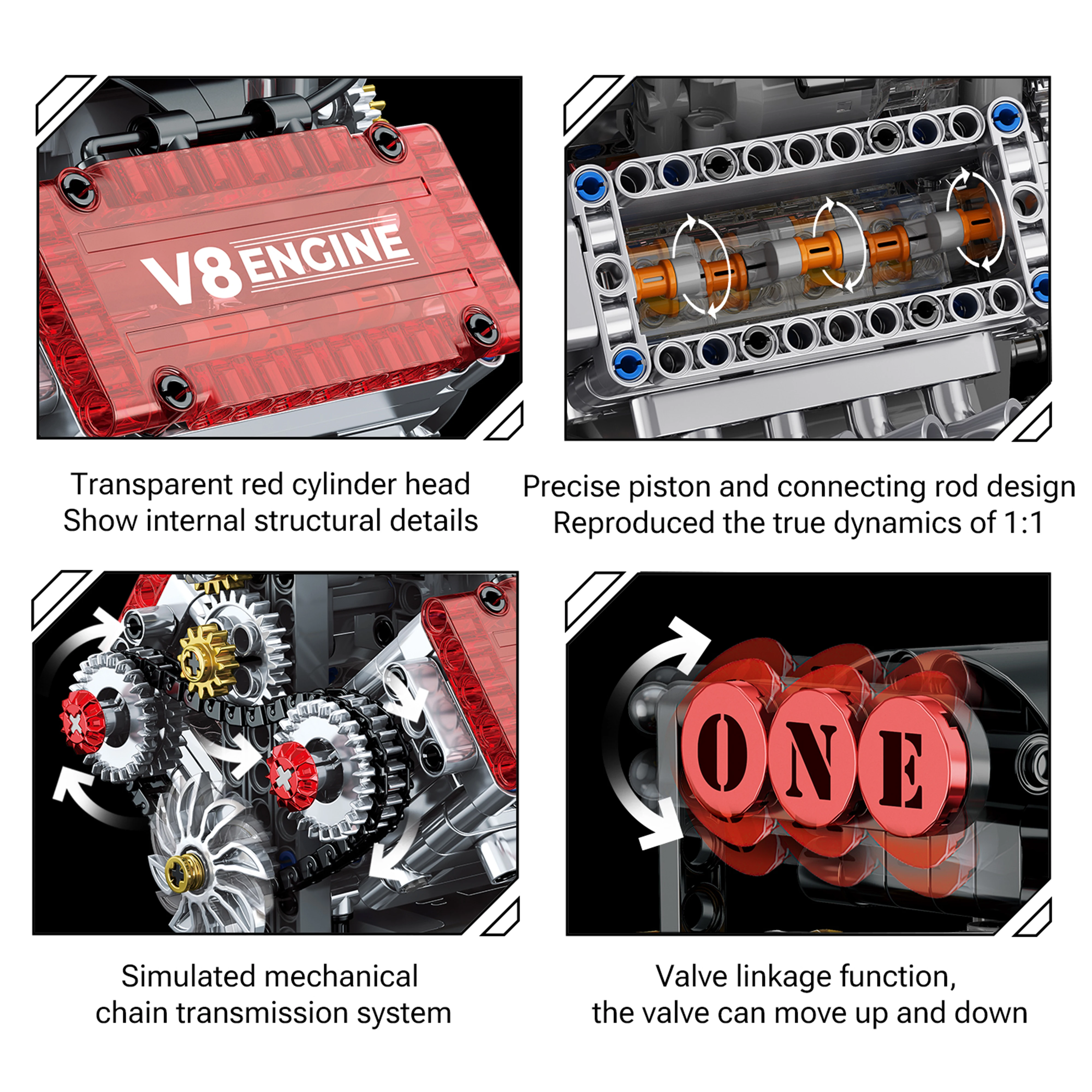 Más de 478 Uds. Modelo de figura con tecnología mecánica de potencia del motor V8, montaje de bloques de construcción de alta dificultad, juguete para regalo para niños y adultos