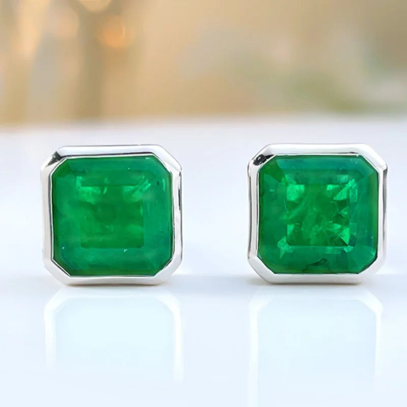 YANZE Luxury Lab Emerald 2CT Earrings for Women 925 Silver with 18K Gold Plating Green Diamond jewelry