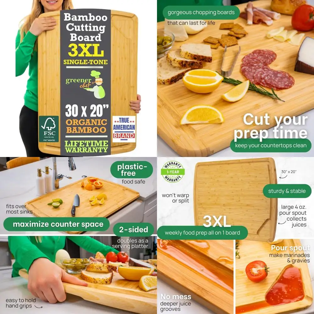 

Extra Large 30 Inch Bamboo Cutting Board with Lifetime Replacements - XL Stove Top Cover and Noodle Board