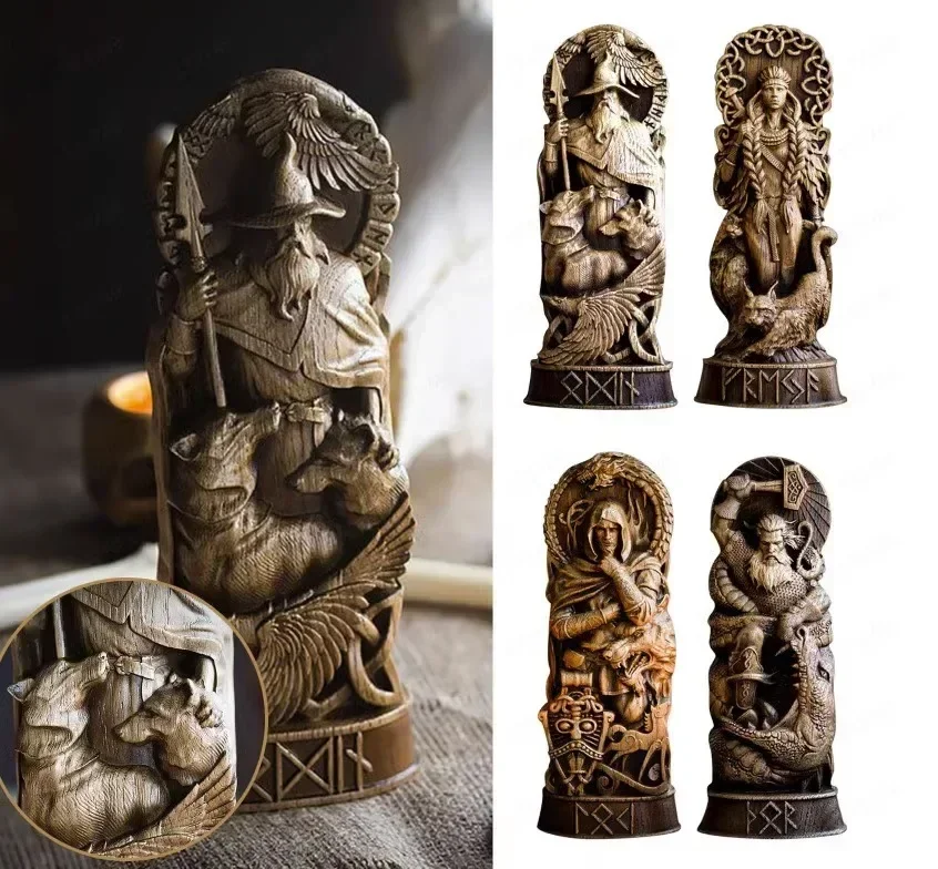 Nordic Goddess Freya Statue Viking God Thor Resin Sculpture Room Ornaments Home Decoration King of Gods Odin Resin Jewelry Gift