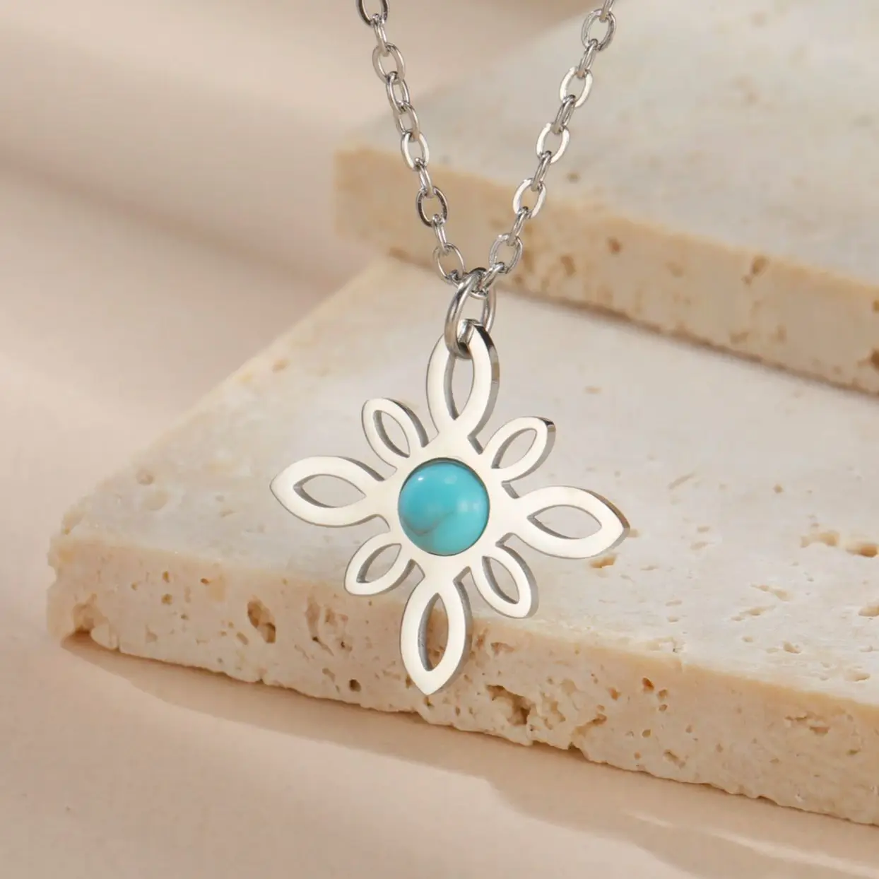LIKGREAT Celtic Witches Knot Blue Stone Necklace for Women Girls Stainless Steel Crescent Moon Good Luck Amulet Pendant Jewelry image 5