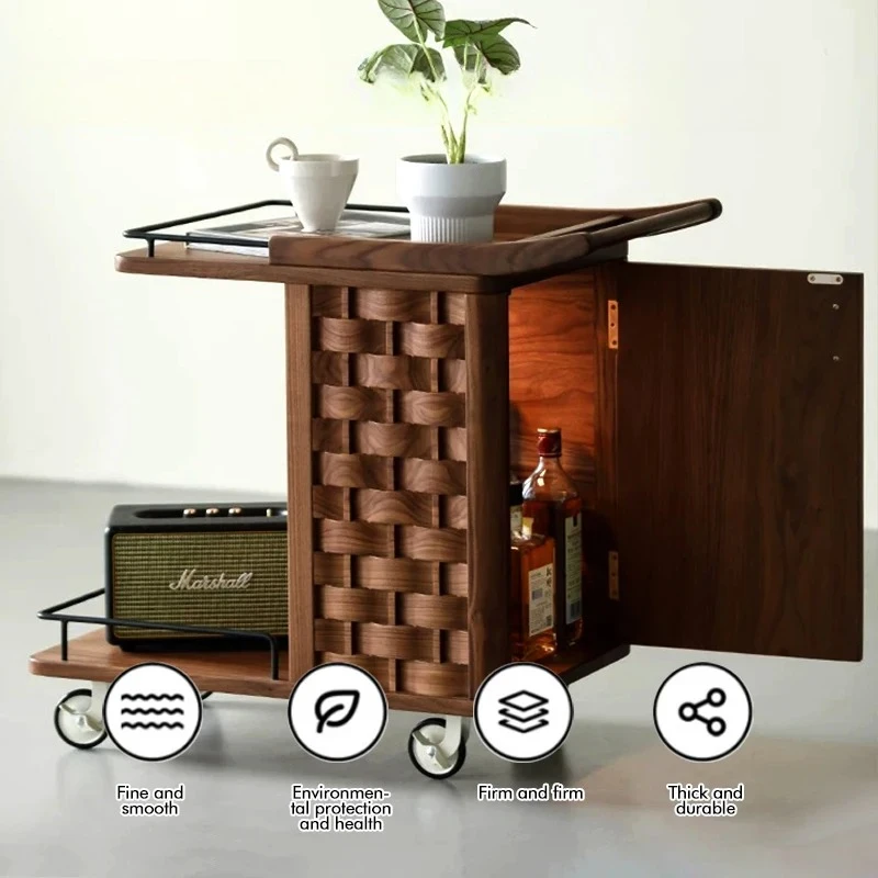 

# Medieval-Style Solid Wood Side Table Living Room Sofa Moving Trolley Storage End Table With Wheel