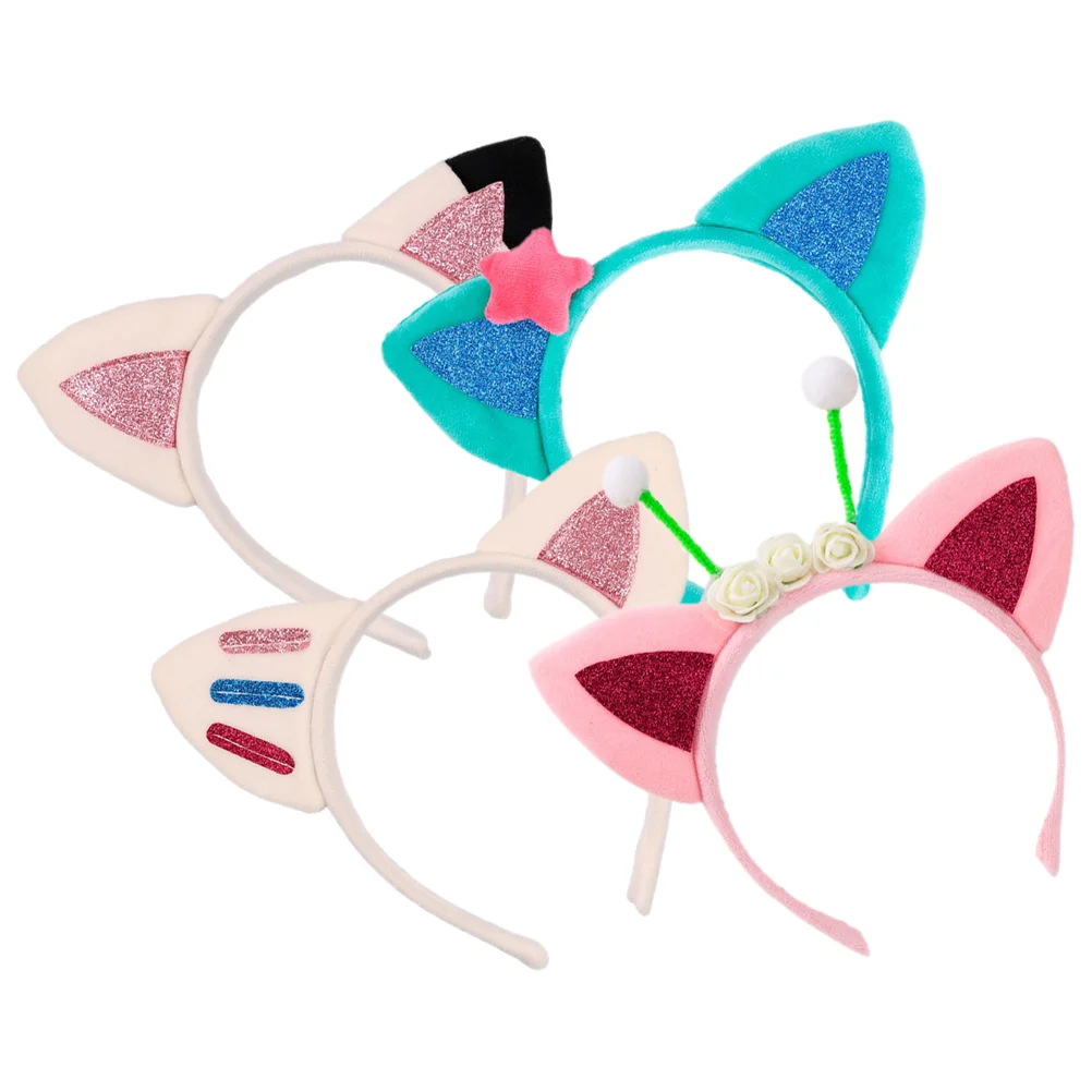 

4 Pcs Cat Ears Headbands White Cake Green Mermaid Party Dress Up Hairband Cosplay Headwear Girls Holiday Gift