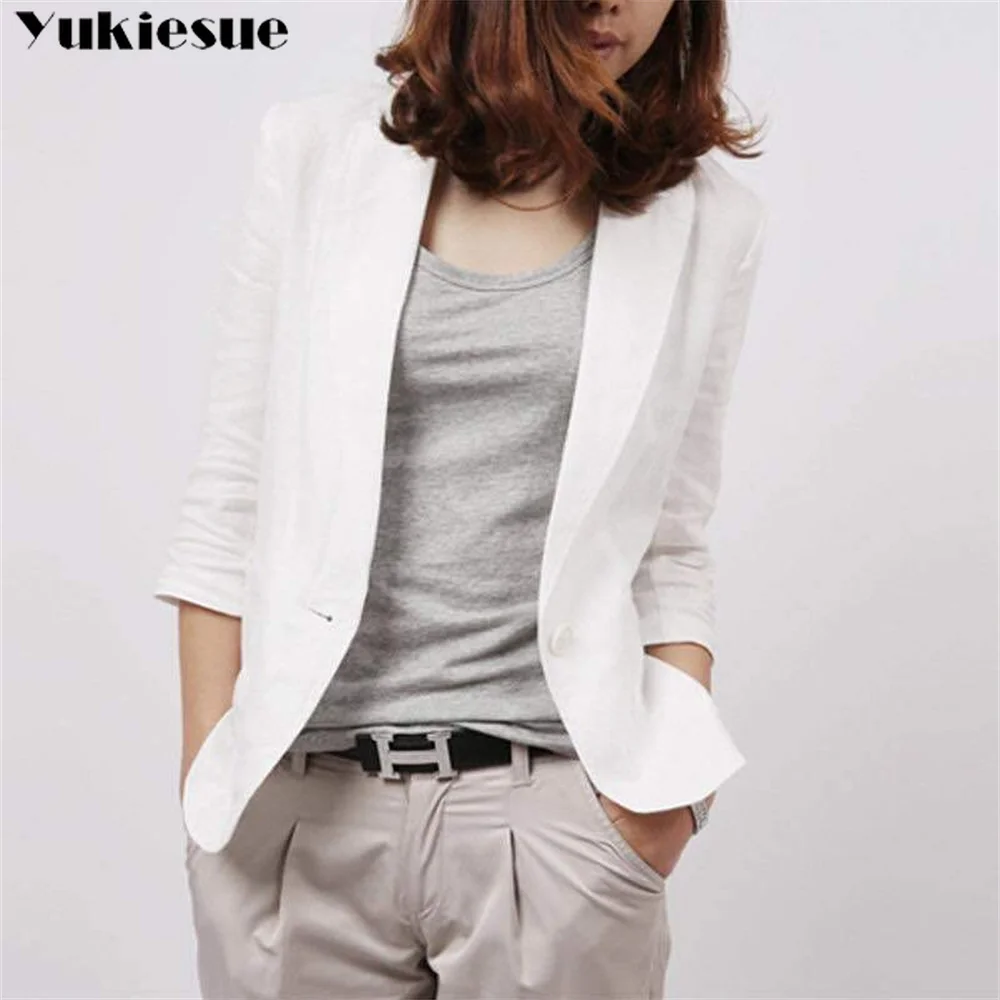 

Cotton and Linen Suit Women's Jacket Spring Summer chic and elegant jackets Women's Short blazers White woman blazer for women