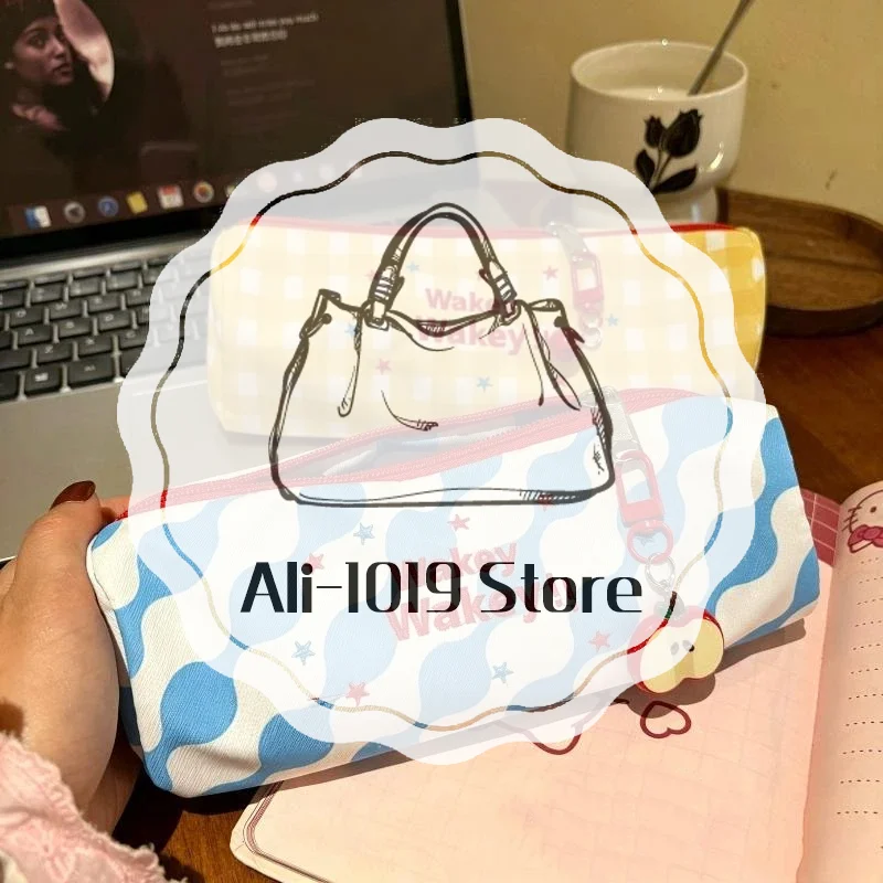 1Pcs Cute Dopamine Color Pencil Case Embroidered Large Capacity Pen Bag Stationery Bag School Supplies
