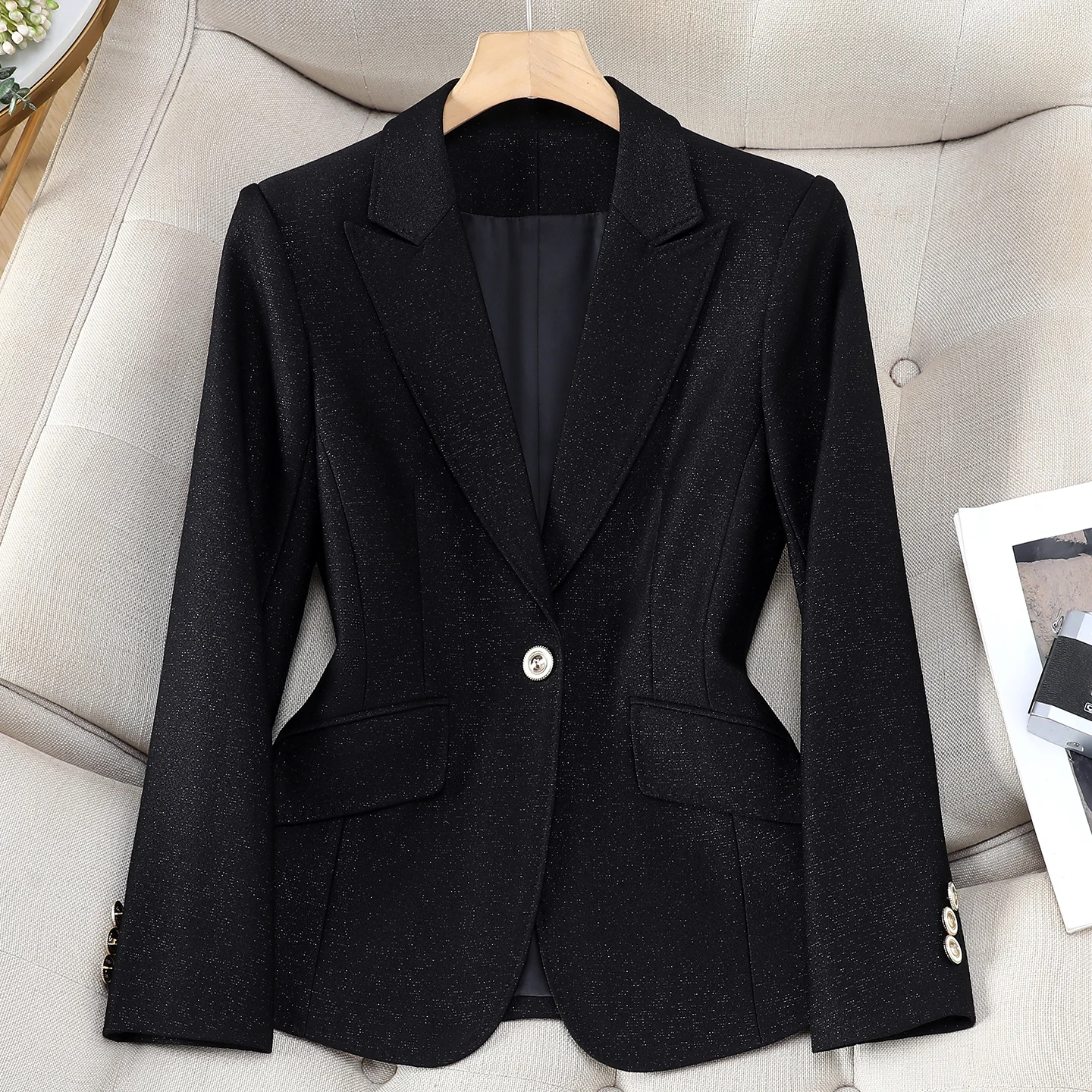ZJYT Elegant Chic One Button Blazers for Women Autumn 2026 New Korean Style Long Sleeve Casual Jackets Coats Plus Size Tops Lady