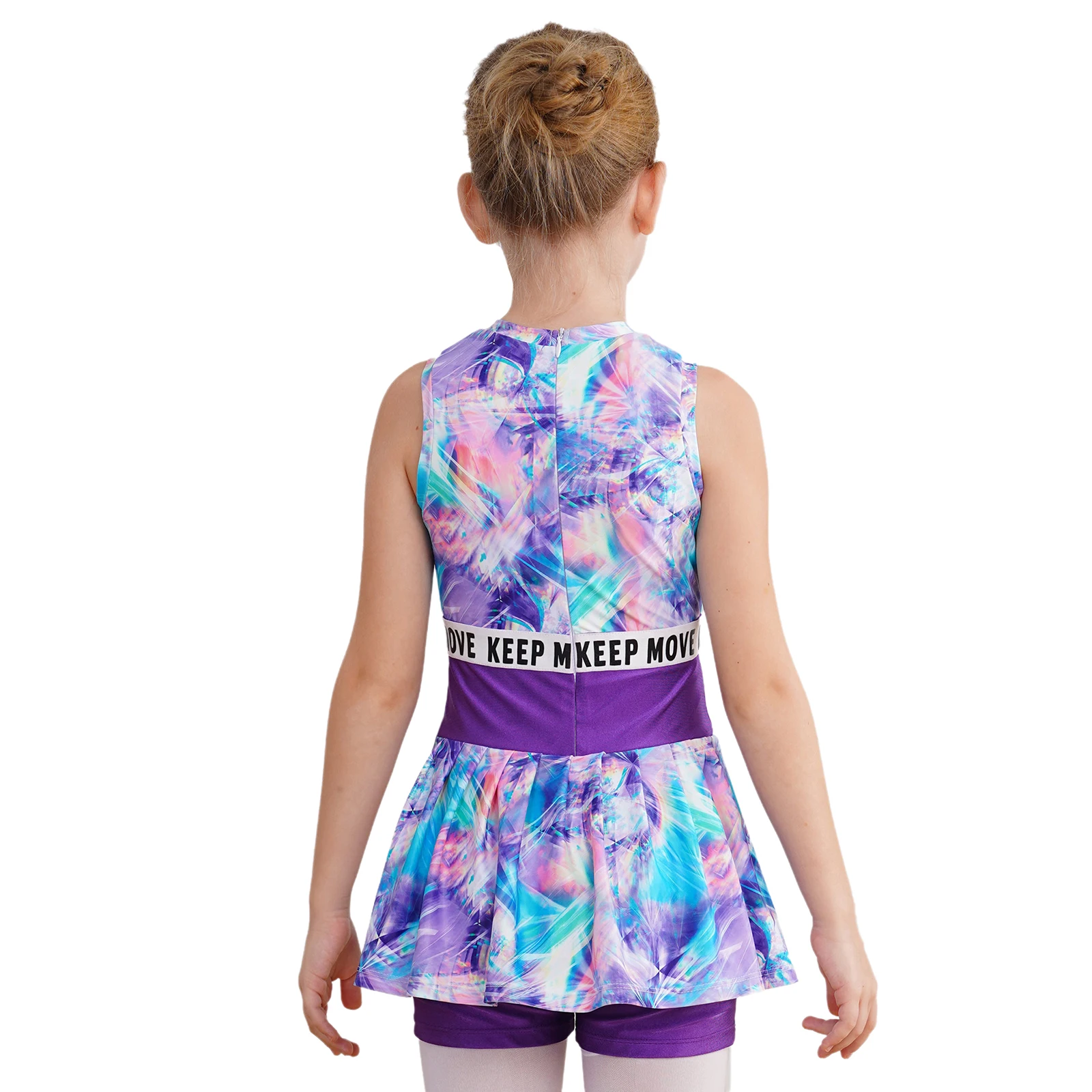 Kid Girls Gymnastic Sleeveless Dance Jumpsuit Dresses Athletic Leotard Colorful Print Bodysuit Sport Dancing Performance Costume