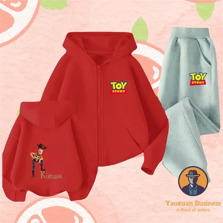 

Stylish Toy Story Little Boys Girls Zip Up Hoodie Set Cute Cartoon Print Windproof Warm Autumn Winter New