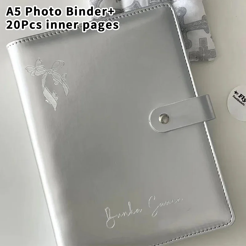 A5 PU Leather Silver Album with 20PCS 4grids Inner Pages Idol Photocards Collect Binder INS Kpop Photo Card Storage Book