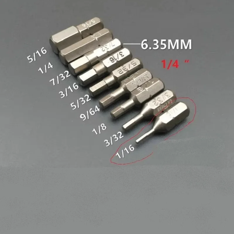 

9Pcs British Hex Screwdriver Bits 1/16" - 5/16" Magnetic S2 Steel 1/4" Hex Shank Allen security bit DIY Hand Tools L25mm
