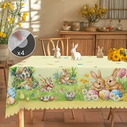 1 Easter Round Tablecloth, 5 Sizes Available, Tulip Easter Bunny Egg Garden Printed Square Tablecloth, Edge Embossing Process, Spring Garden Tablecloth Decoration, Tablecloth for Daily Home Kitchen, Terrace Use, Easter Decoration