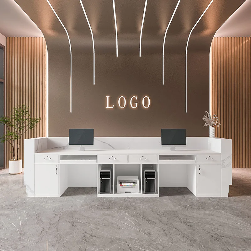 Minimalist modern marble-style company front desk, hotel reception desk, cashier, small lacquered bar table, custom design