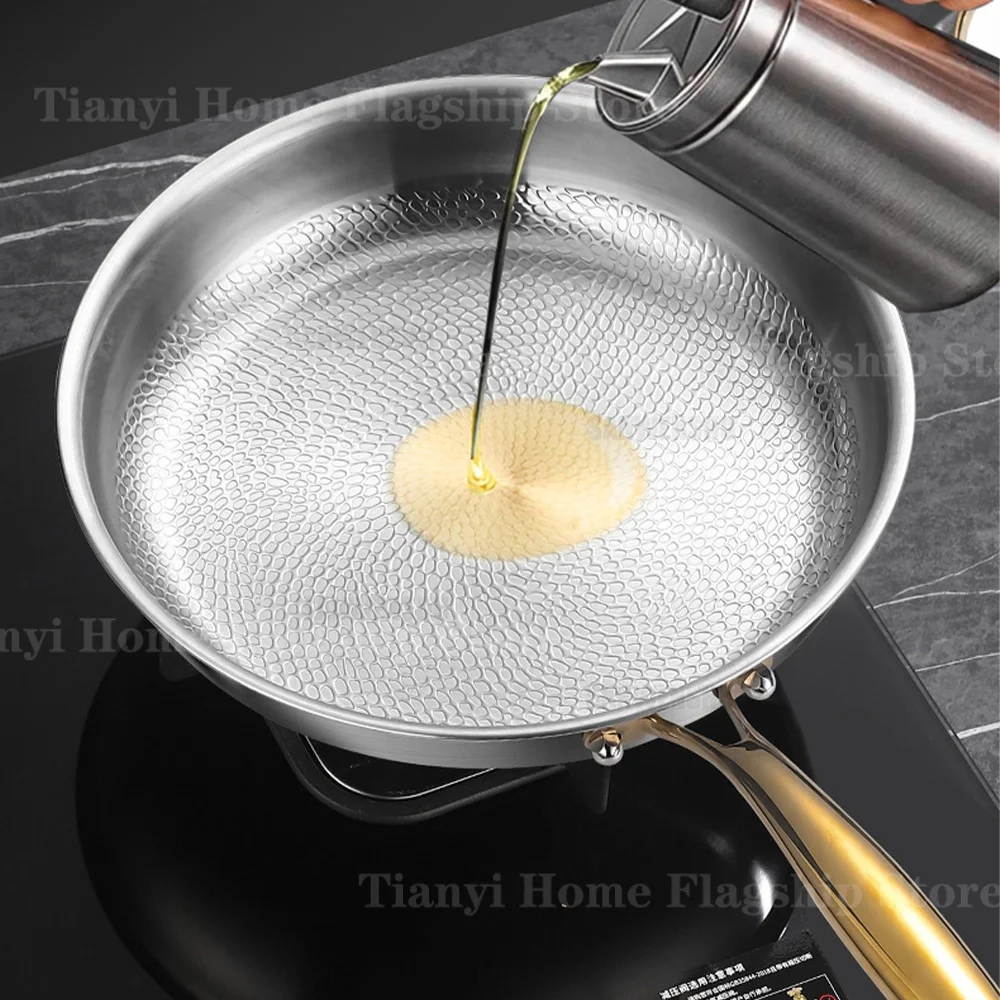 22/24/26/28/30cm Titanium Stainless Steel Non-stick Frying Pan Wok Home Egg Steak Skillet Induction Gas Stove Kitchen Cookware