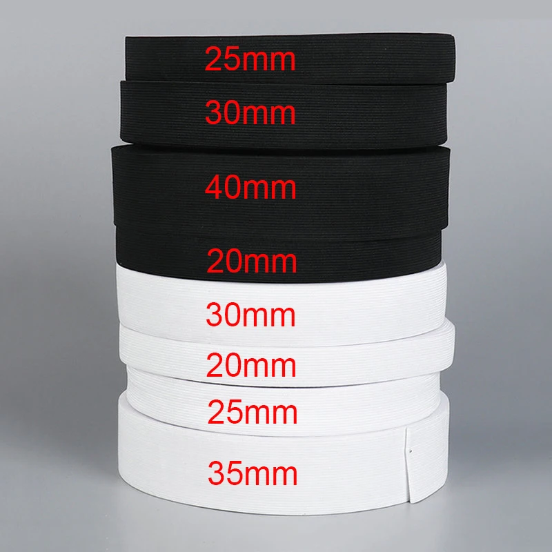 5Meters/Lot Multi-Purpose Sewing Elastic Band - High Elasticity White&Black Knit Waistband Elastic Tape 10-60mm Width