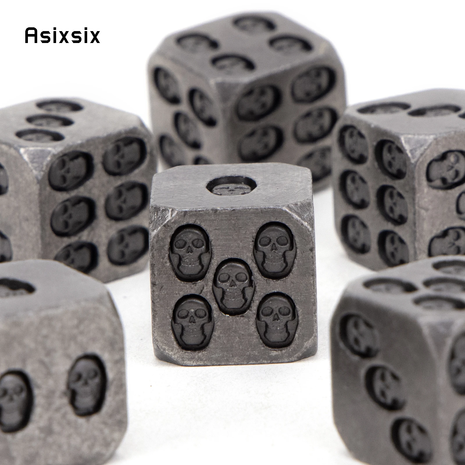 6 قطعة الجمجمة الفضية النرد المعدني الصلبة المعادن نرد متعدد السطوح مجموعة مناسبة للعب الأدوار RPG مجلس لعبة ببطاقات الألعاب #6