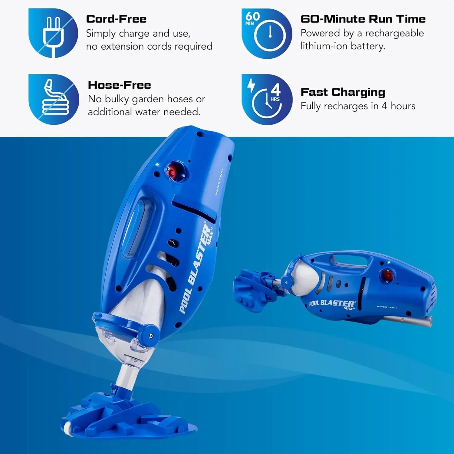 Max Cordless Pool Vacuum for Deep Cleaning  Strong Suction,Handheld Rechargeable Swimming Pool Cleaner for Inground
