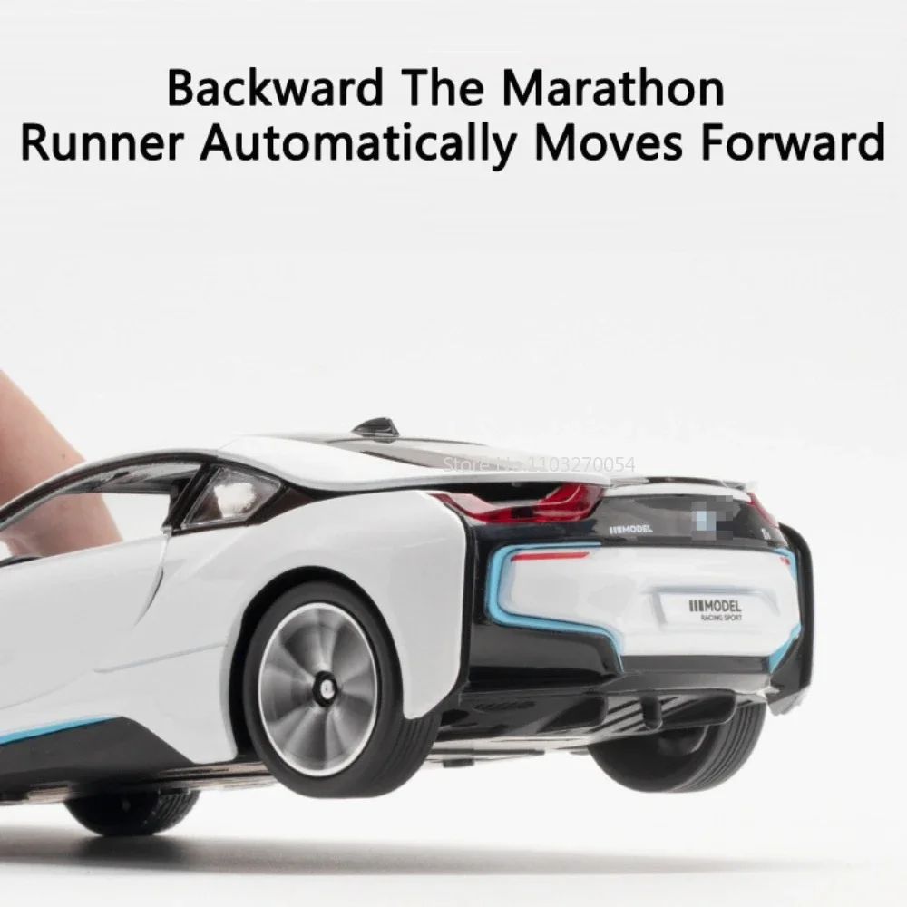 1:22 BMW I8 ของเล่น Miniature รถ Diecast Alloy Sportcar ยางยางโลหะเสียงดึงกลับรถคอลเลกชันของขวัญ