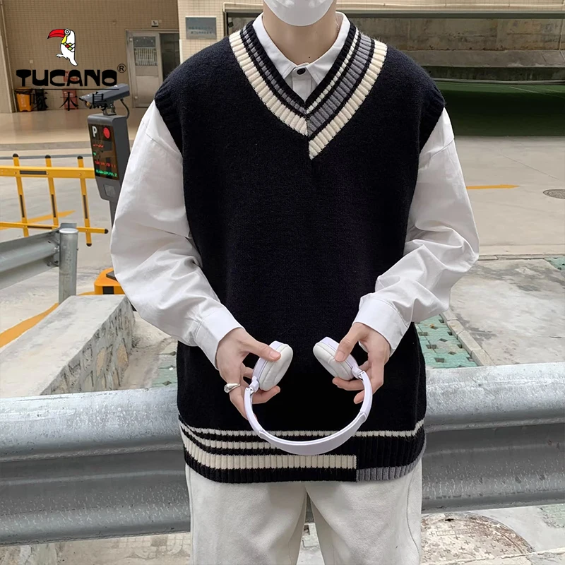 TUCANO College Sle Couple Knitted Svel Sweater Vest Men's Woolen Vest Trendy Autumn Winter V-ne Warmth Protection