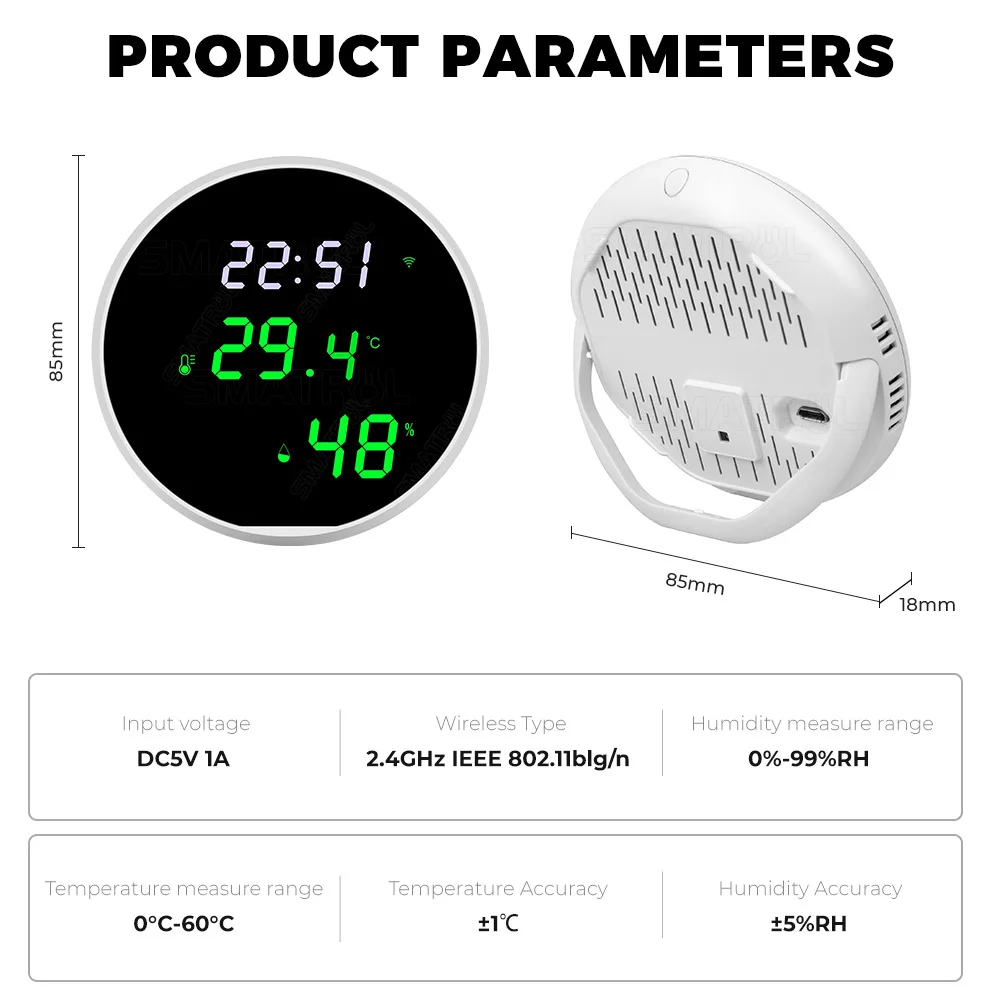 Tuya Slimme Temperatuur En Vochtigheid Sensor Wifi Indoor Hygrometer Thermometer Lcd-Display Backlight Ondersteuning Alexa Home