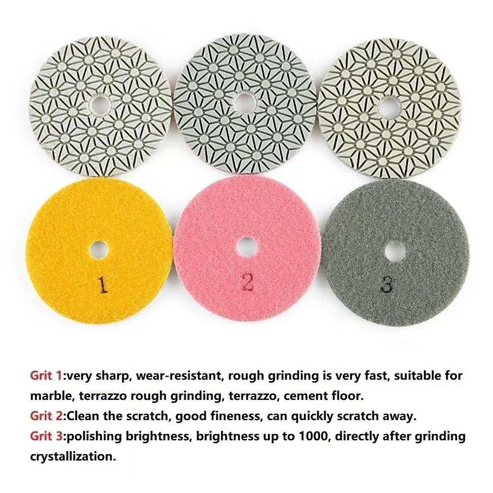 1PC 4Inch 100mm Dry/Wet Diamond Polishing Pads 3 Step Polishing Pads Discs Granite Marble Concrete Stone Grinding Polishing Tool