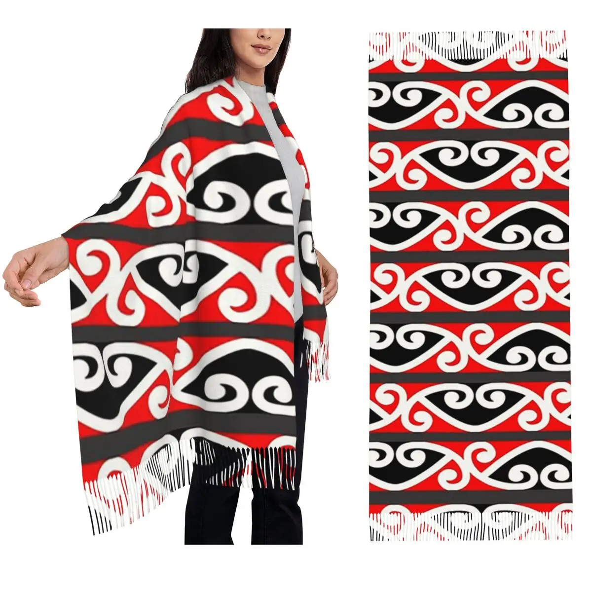 

Kowhaiwhai дизайнерский шарф с кисточками, женские мягкие теплые шали и накидки, длинная осенне-зимняя шаль