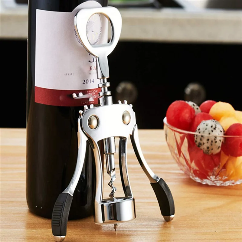 A59E-Silver Wing Corkscrew Cork Remover Premium فتاحة زجاجات النبيذ الأحمر والبيرة، ملحقات زجاجة النبيذ القابلة لإعادة الاستخدام