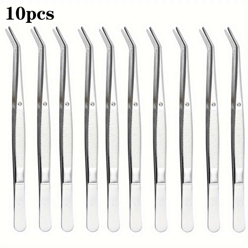 5/10pcs Stainless Steel Hand Tweezers with Serrated Tips Durable Metal Pliers for Precision Gripping,Laboratory Crafting Tools