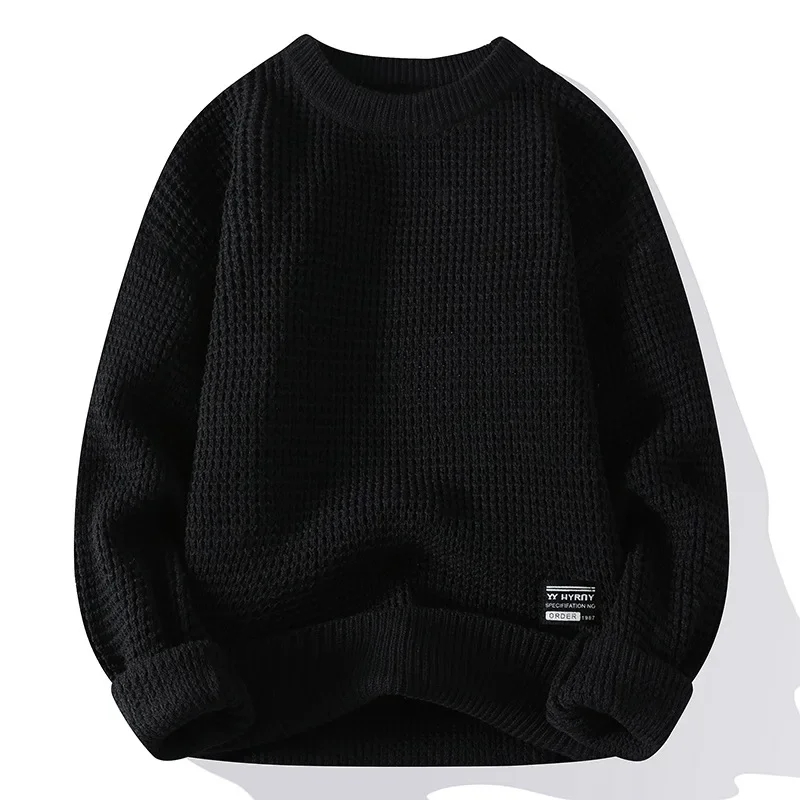 Herren-Pullover, Strickoberteile, Rundhals, lange Ärmel, normale Passform, einfarbig, mit Farbblockdesign, lässig, locker geschnitten, schlicht, für Herbst und Winter. – Detail 4