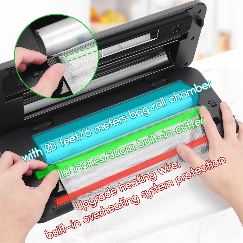 INKBIRDP INK-VS03 80KPA Food Vacuum Sealer Machine Strong Suction Automatic Vacuum Sealer with Starter Kit for Food Storage