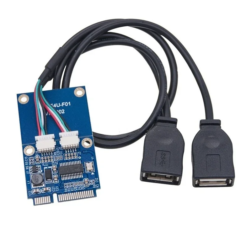 Mini PCI-E To USB 2.0 Adapter Card 2 Ports USB Hub FE1.1S Chip 480Mbps with 2 USB Cables for Laptop Notebook Mainboard