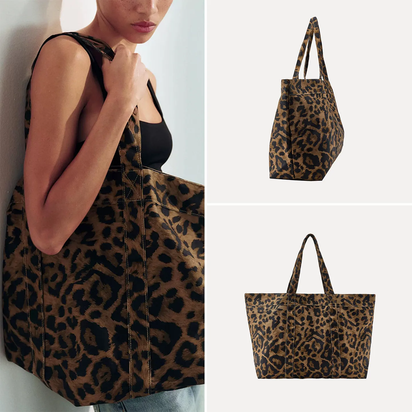 Fashionable Large Size Leopard Print Women's Bag Summer 2026 Open Top Style Versatile Quality Design Printed Tote Handbag