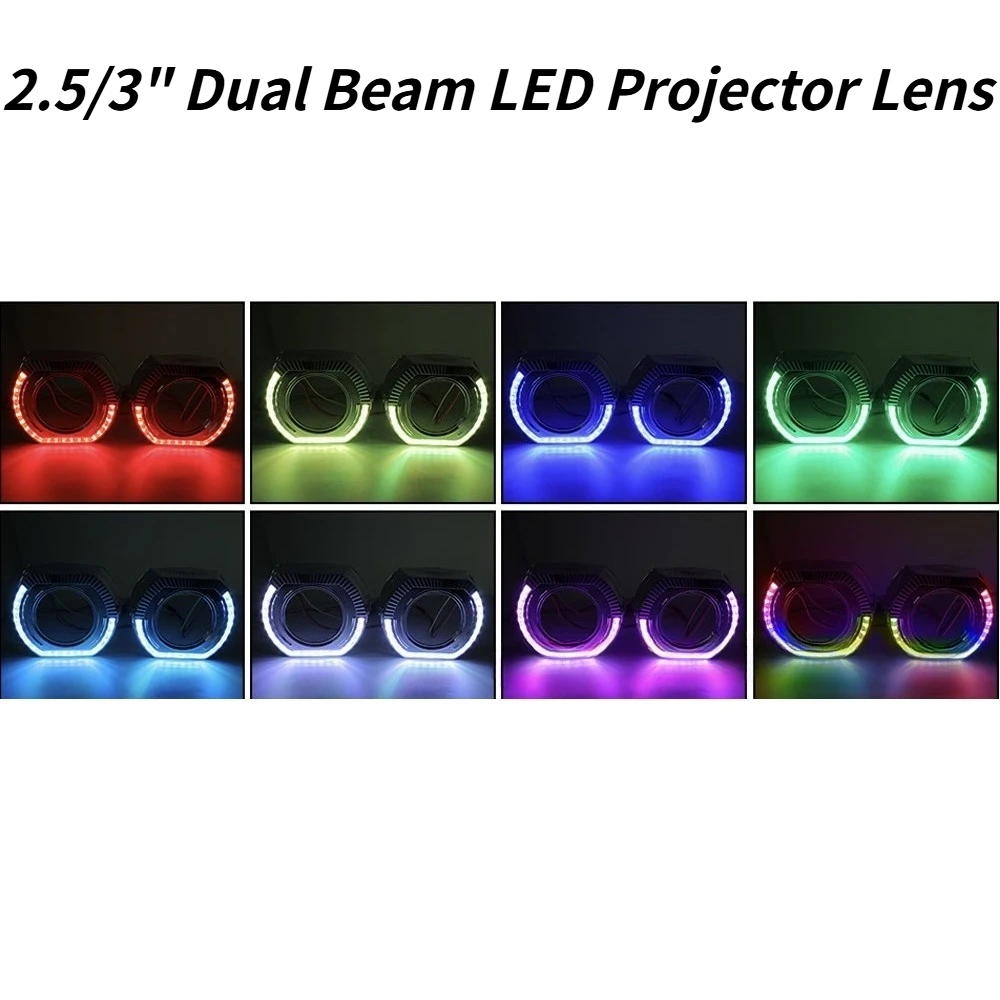 

For 2.5" 3" LED Dual Beam Projector Lens RGB Square Angel Eyes Light Guide Shade Cover Car Headlight Retrofit Accessory