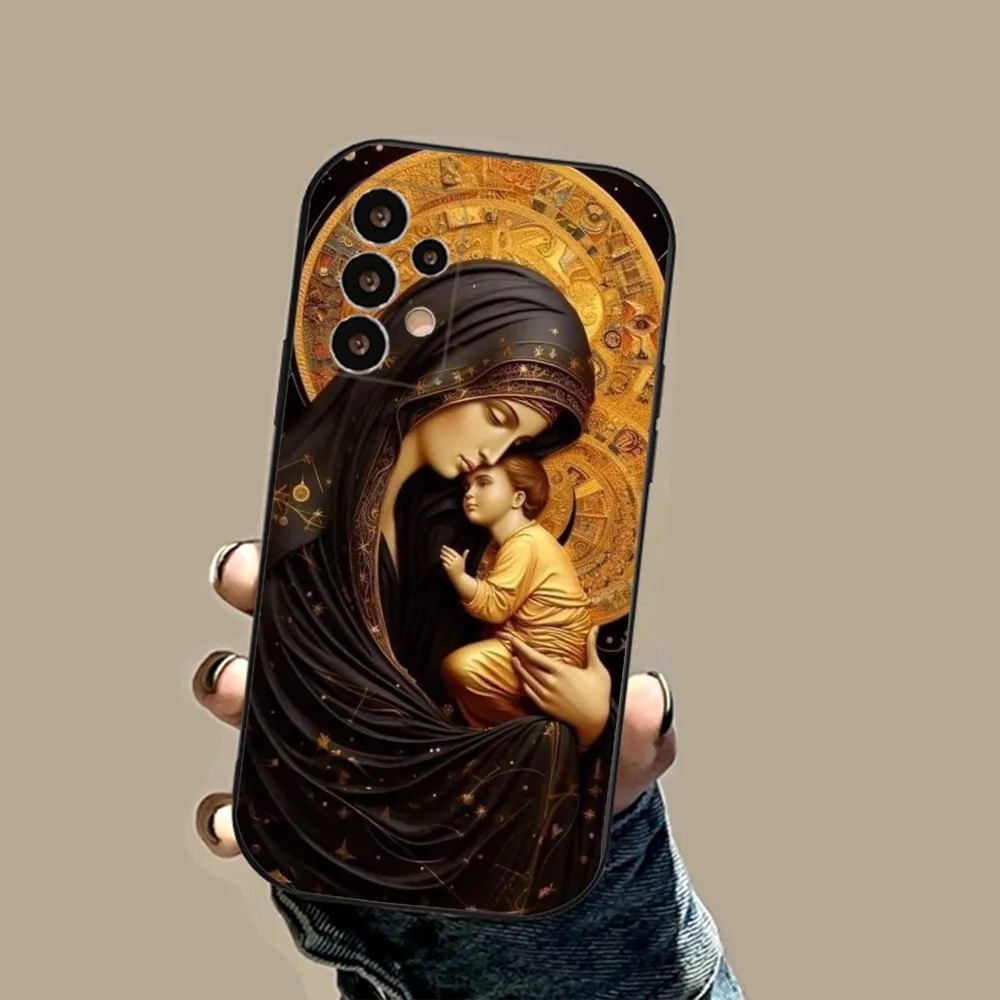 Virgen StMary Celestial Mother Phone Case For Samsung S24,23,23,22,30,21,10,9,Note20 Ultra,Lite,Ultra,5G,Plus,FE,Black Soft Case