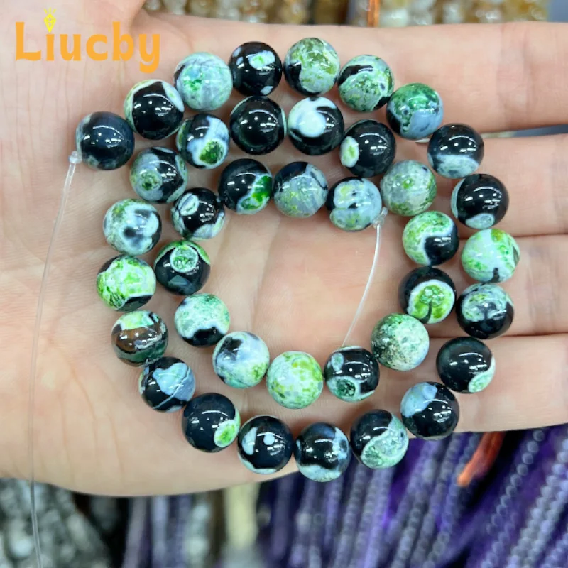 Natürliche Stein Grüne Feuer Achate Runde Dekorative Perlen Für Schmuck Machen DIY Handstring schlüsselbund Andenken 6/8/10mm 15" Strang – Detail 7