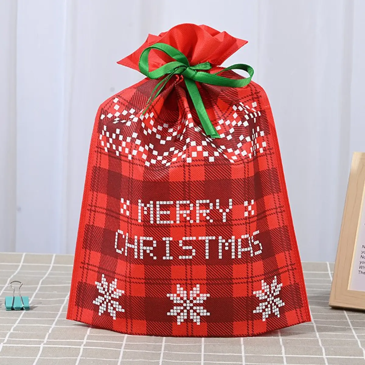 2pcs 27x36cm Drawstring Merry Christmas Santa Claus Gift Bags Large Goods Cookies Candy Packaging Bag for Christmas