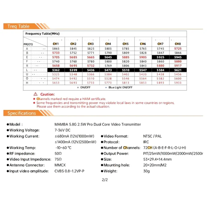 

ATTT-5.8G 2.5W FPV VTX Transmitter 72CH 2500Mw Audio Video Transmitter For FPV Long Range Drone