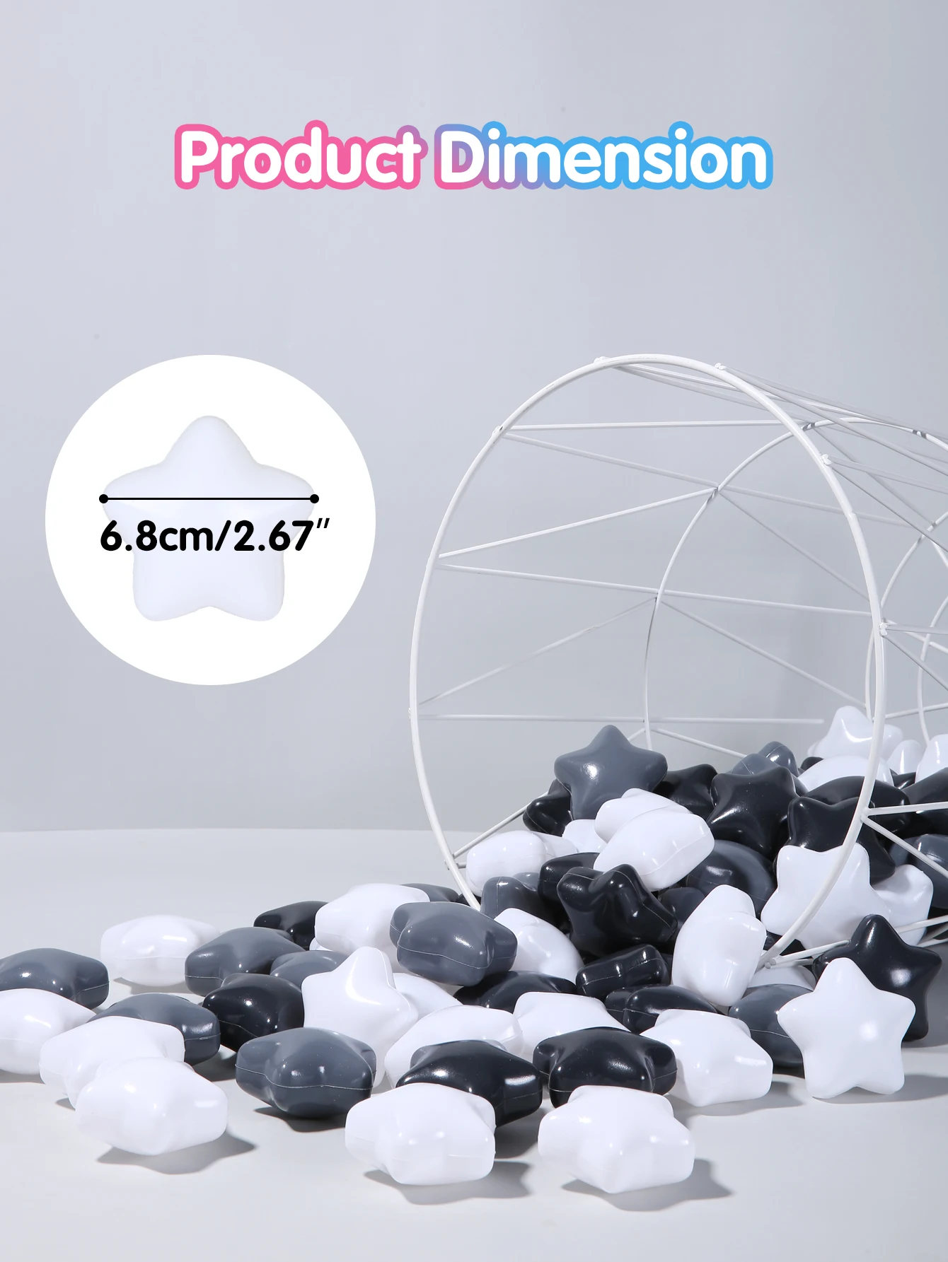 Soft Plastic Ball Pit Balls 2.67inch 150pcs BPA Free Non-Toxic Star Ball 3 Colours Black White and Grey