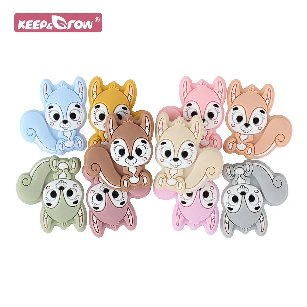 10pcs Squirrel Silicone Beads Mini Cute Pearl DIY Pacifier Chain Jewelry Accessories Food Grade Baby Molar Teething Teether Bead