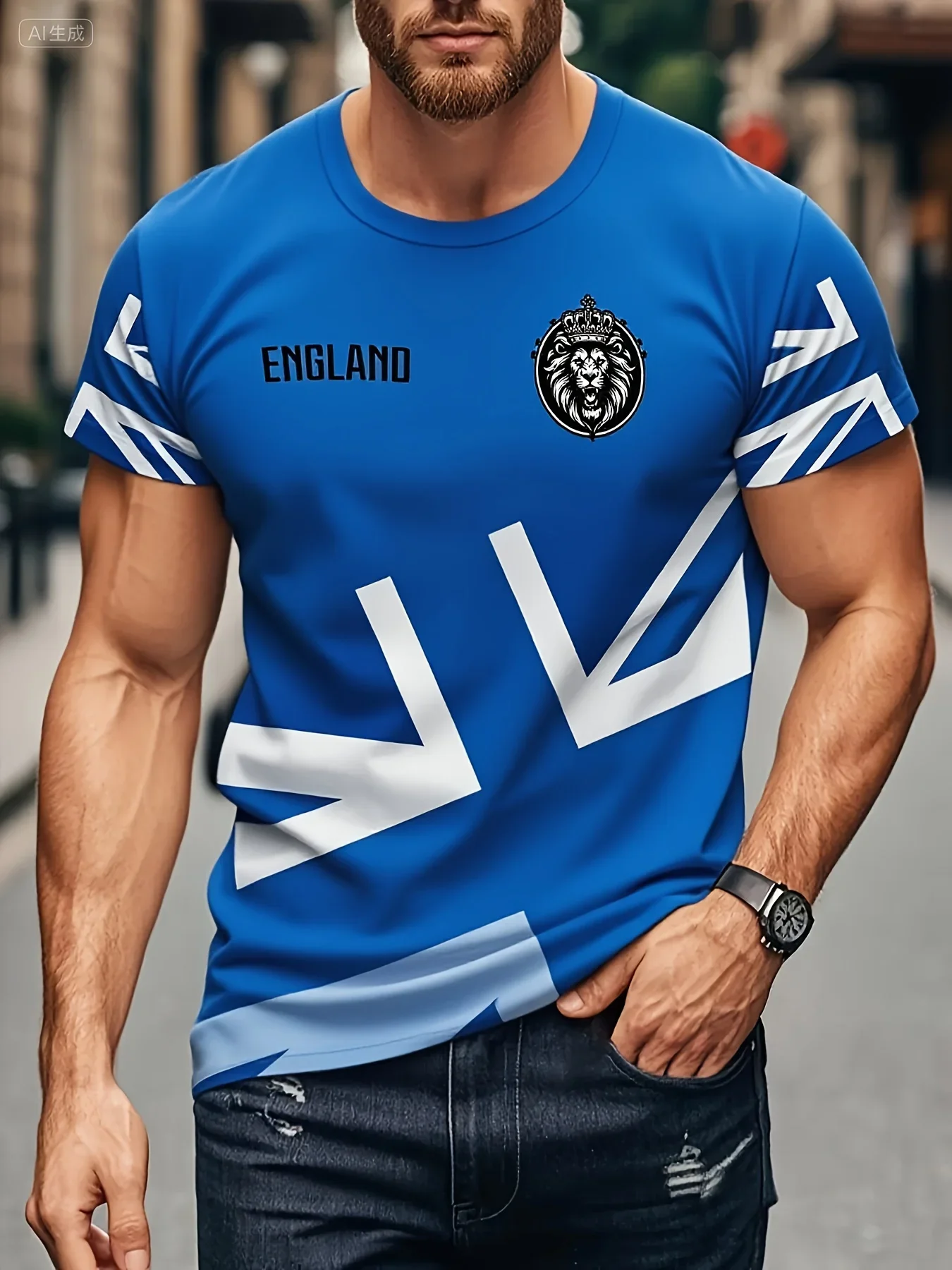 تي شيرت رجالي بعلم الاتحاد البريطاني - تي شيرت إنجلترا الأسد والتاج جرافيك صيفي كاجوال بأكمام قصيرة تي شيرت كبير الحجم #3