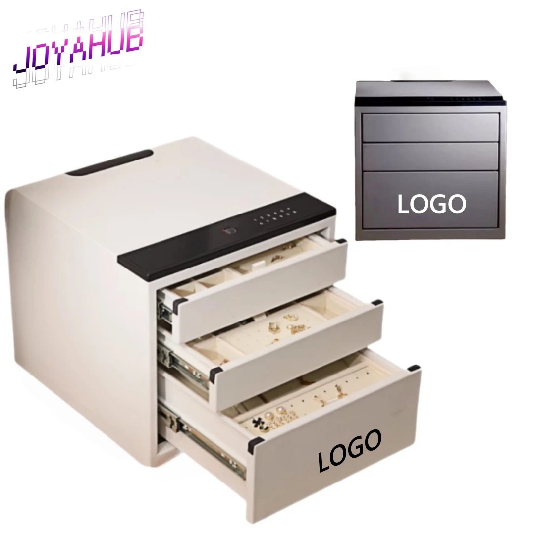 Custom Logo Biometric Jewelry Safe All-Steel Security Cabinet with Fingerprint & PIN Lock Anti-Theft Drawers for Home/Office