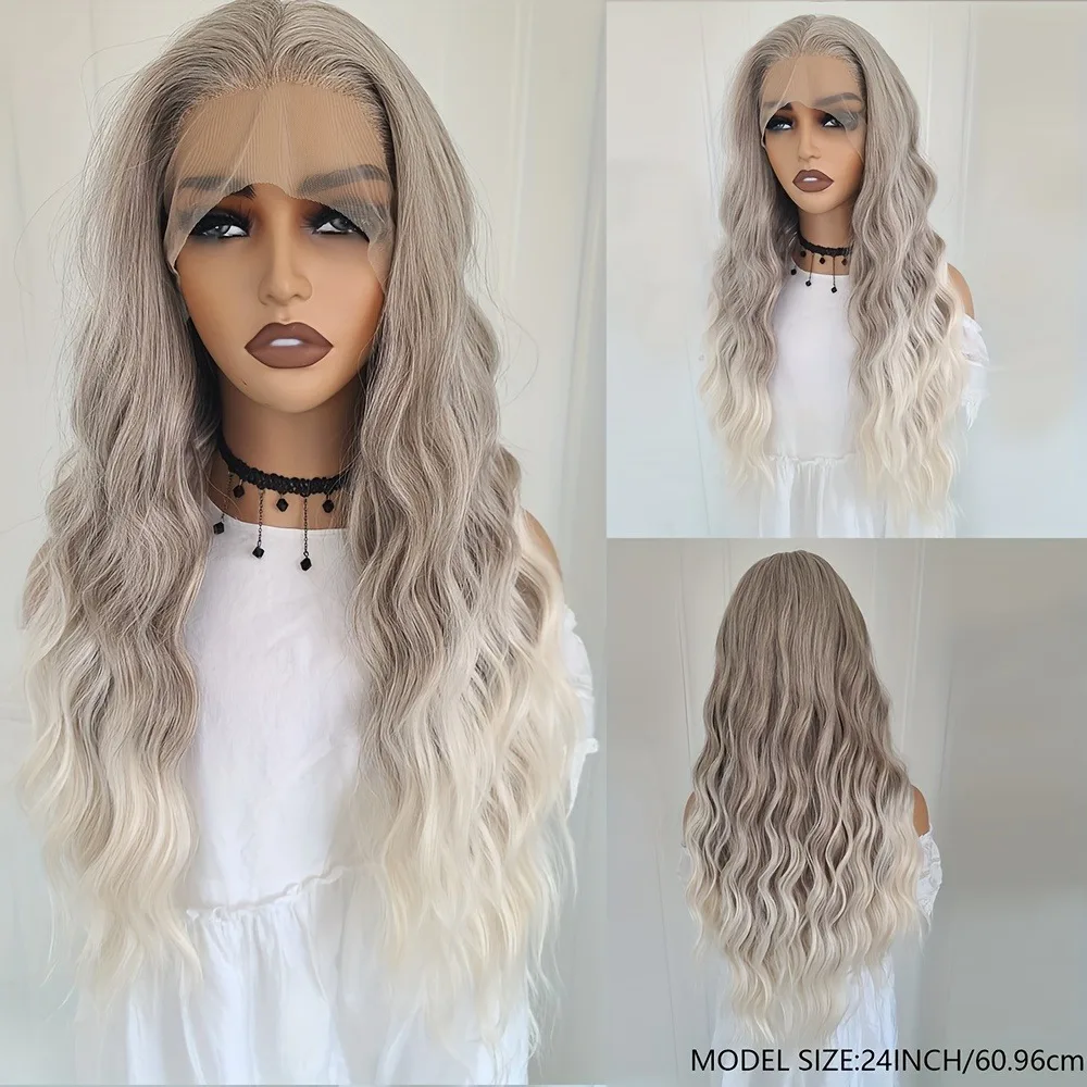 Charisma Synthetic Lace Front Wigs Silver Grey Wig  Ombre Blonde Wavy Hair Lace Wigs For Women Heat Resistant Daily Used