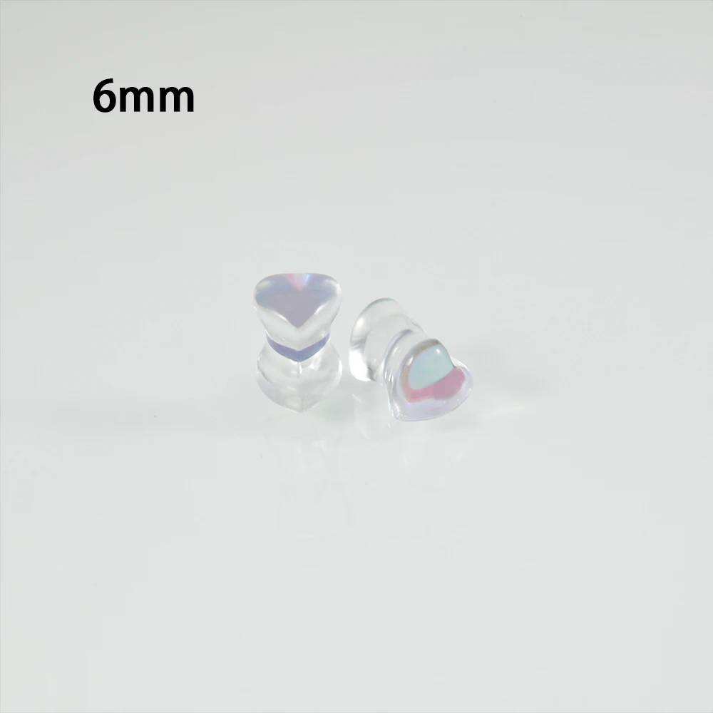 1Pair Top Quality Iridescent Heart Purple For Women Glass Double Flare Flashback  Ear Plugs Tunnel Gauge Ear Stretching Expander