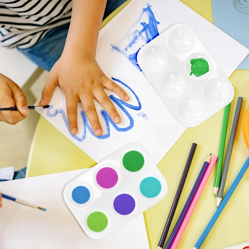 50 PCS White Plastic Watercolor Palette, 6 Well Rectangular Paint Palettes, Paint Tray Palettes, Paint Trays For Kid Durable