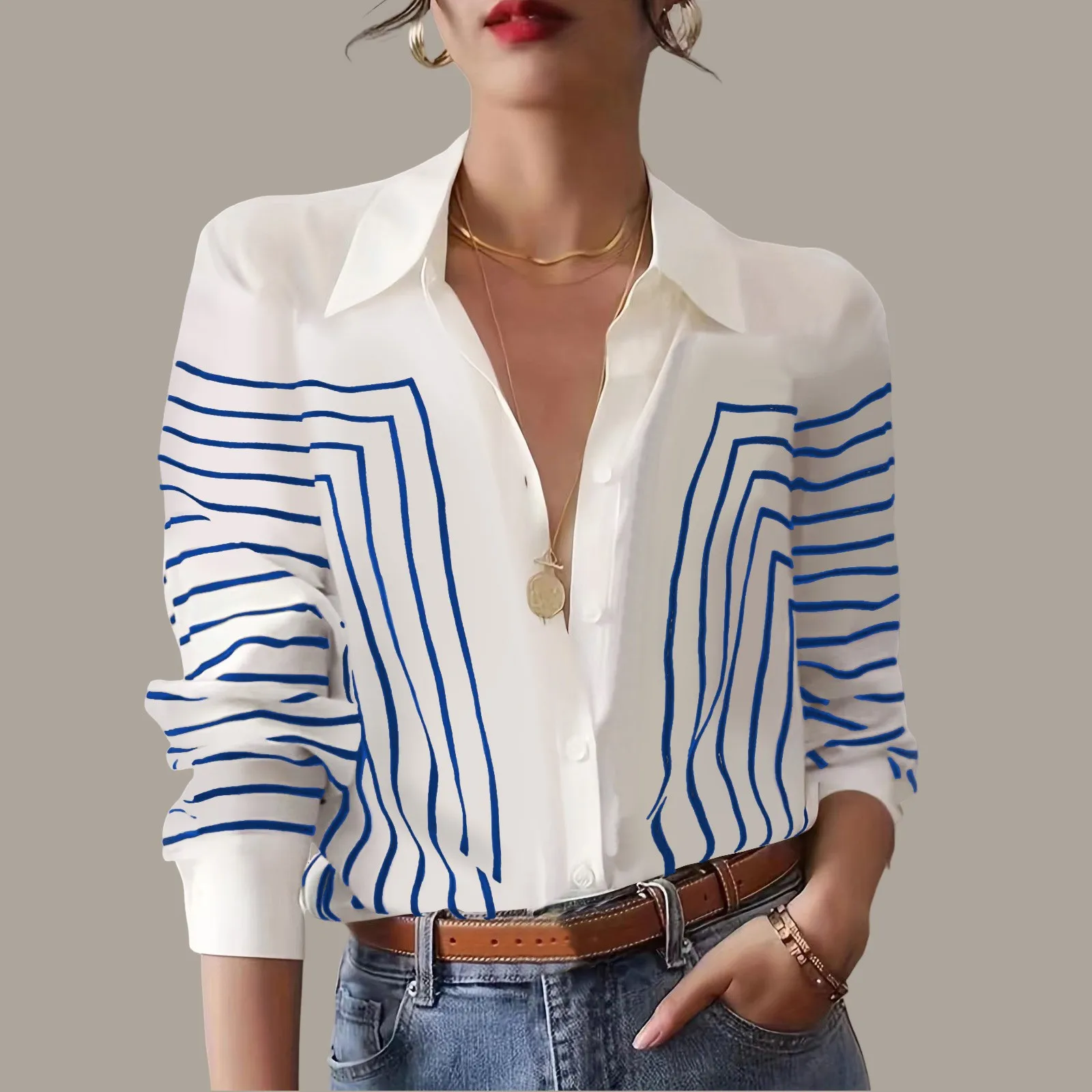 2024 Summer Women Plus Size.Blouses For Women Dressy Casual Plus Size Women Fashion Striped Button Down Shirt Blusas Para Mujer