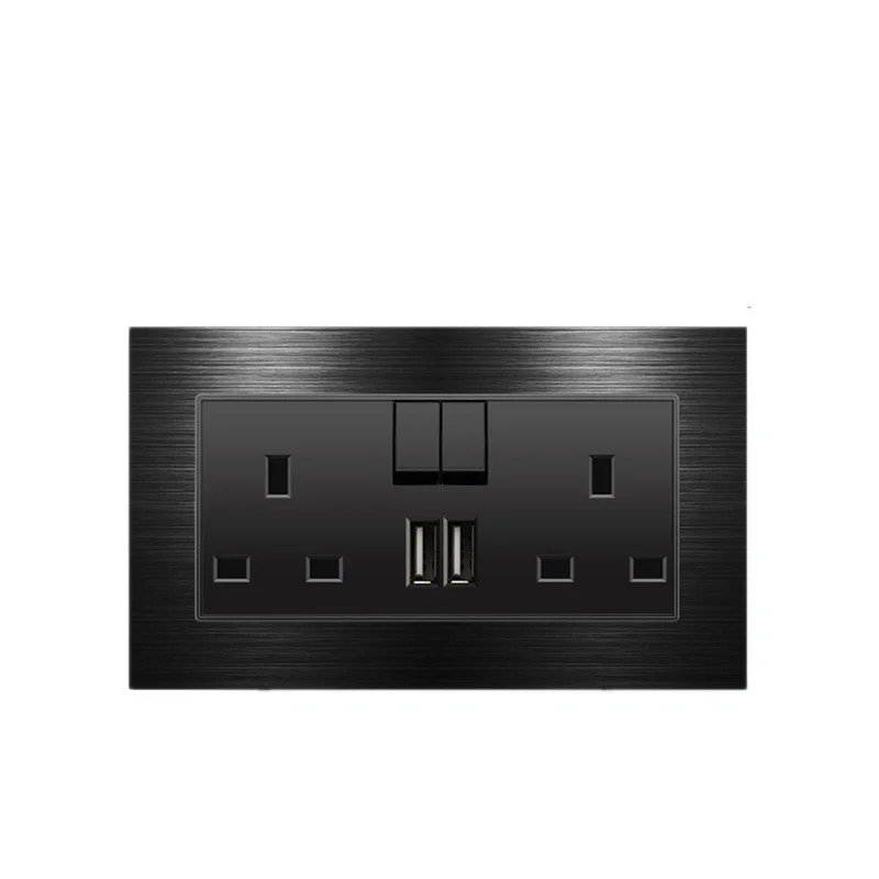 Depoguye UK Usb C wall socket, USB plug UK 13A wall power outlet,  black aluminum panel universal switch with socket AC110V-250V