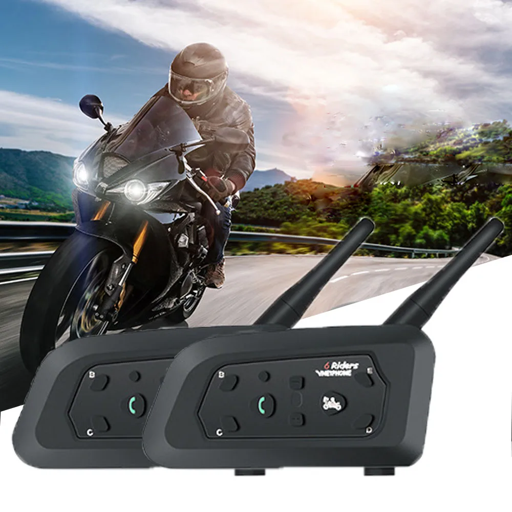

V6 Bluetooth Motorcycle Helmet Intercom Headset Waterproof Communicator 2PCS Black BT Interphone Communicator for 6 Riders