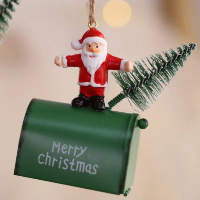 

Santa Claus Small Mailbox Hanging Christmas Iron Painted Christmas Tree Decoration Hanging Holiday Decorations