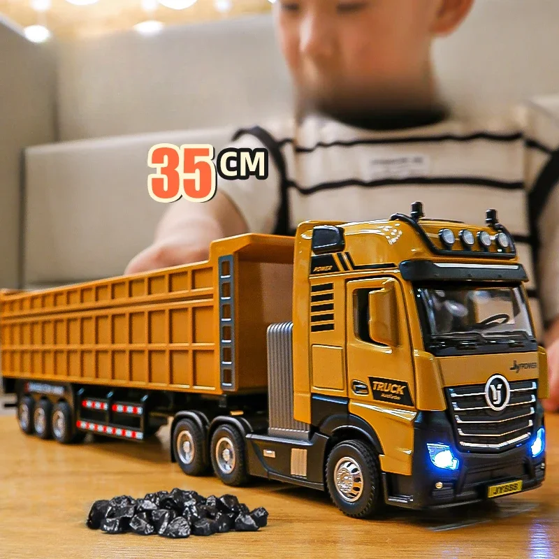 Simulation 1/50 Scale Excavator Trailer Model Diecast Alloy Engineering Diecast Set Toy Vehicle Boy Gift Dump Transporter Toy