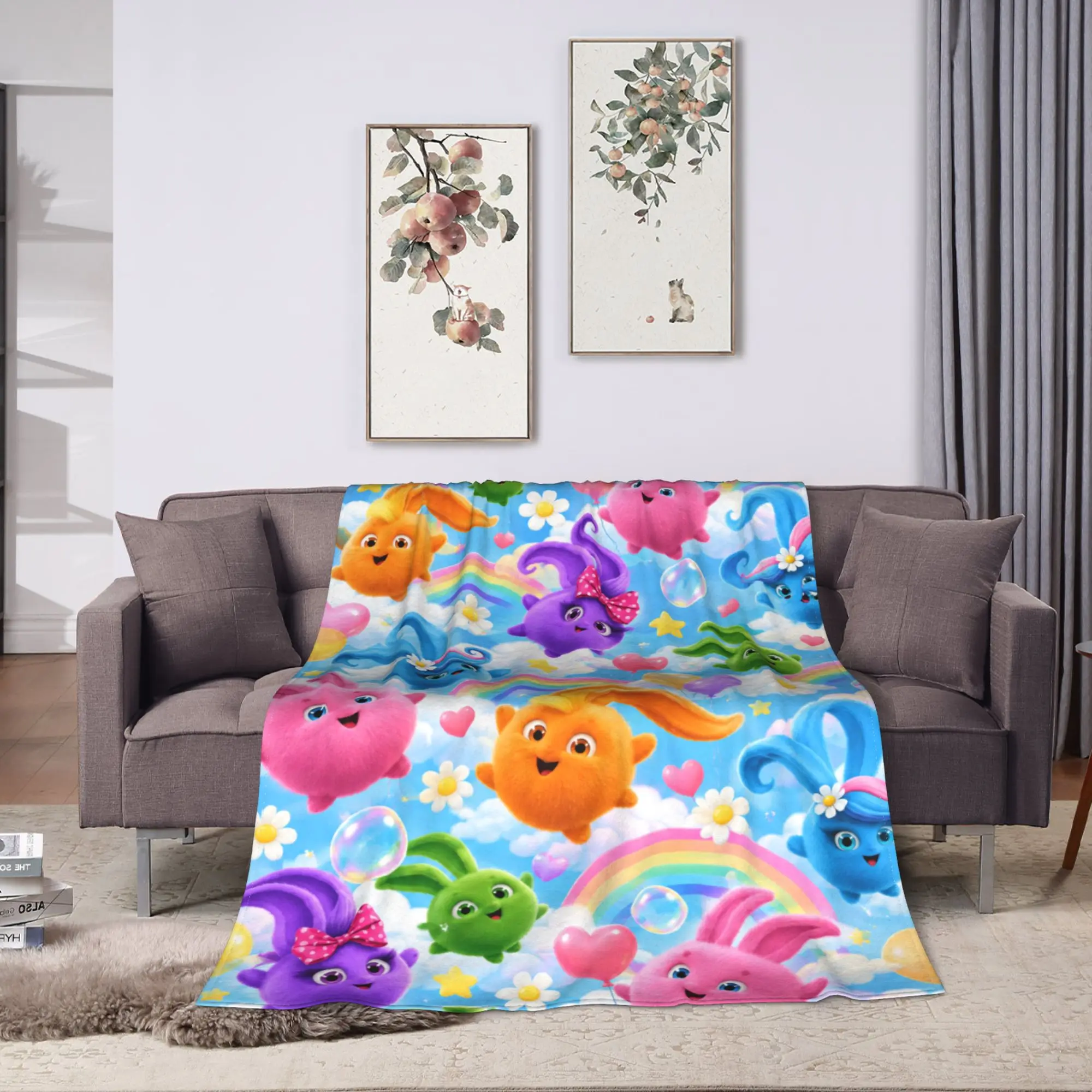 Super Warm Blankets Kids Picnic Sunny Bunnies Ball Pattern Throw Blanket  Flannel Bedspread For Couch Bed Graphic Sofa Bed Cover