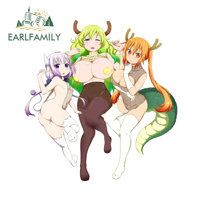 EARLFAMILY KannaKamui and Tohru Against Chest Car Stickers Anime Dragon Maid Decal Waifu Girls Scratch-Proof Laptop Decoration